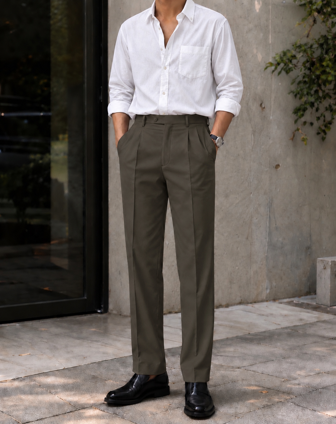 Olive Tailored Pleated Trousers
