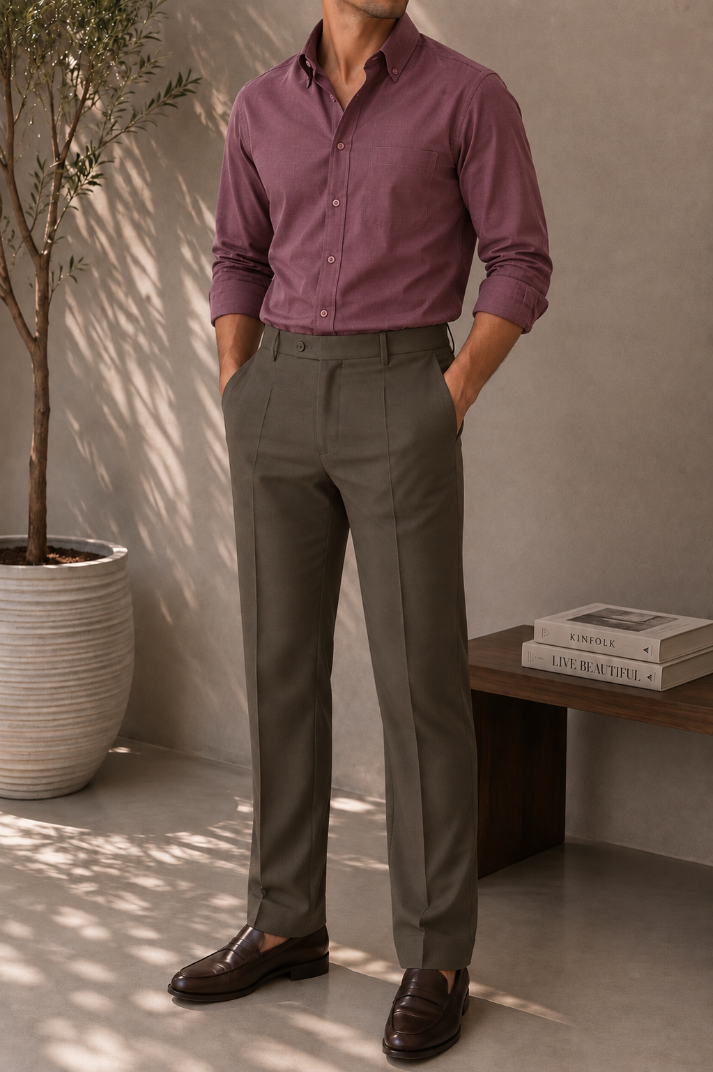 Olive Tailored Pleated Trousers thumbnail 5